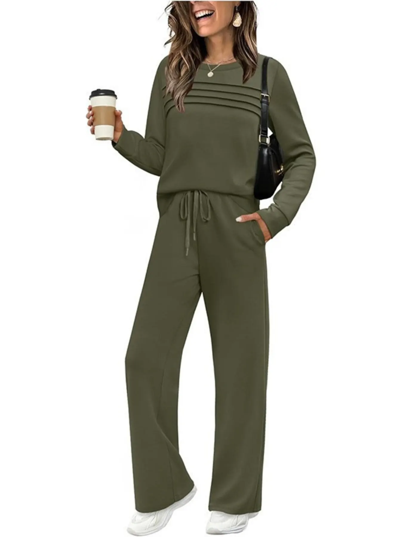 Full Size Long Sleeve Round Neck Top and Pants Set Plus Size