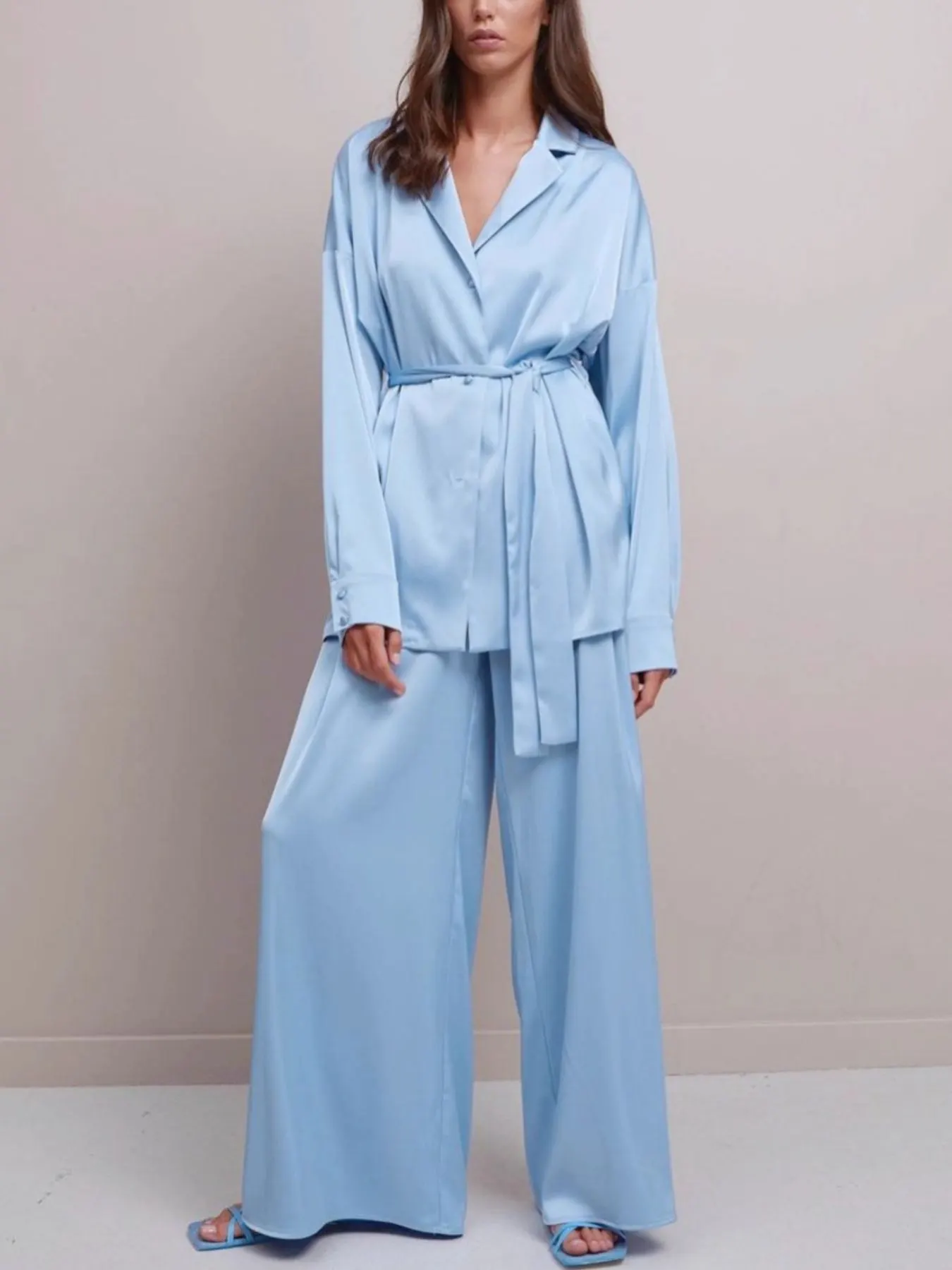 Satin Long Sleeve Shirt and Pants Set