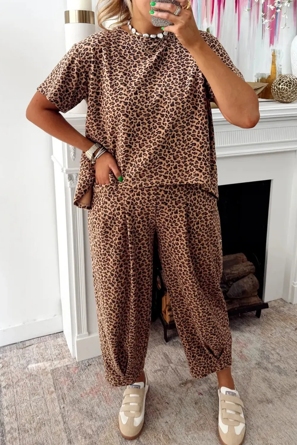 Leopard Print Relaxed Fit Two-Piece Set