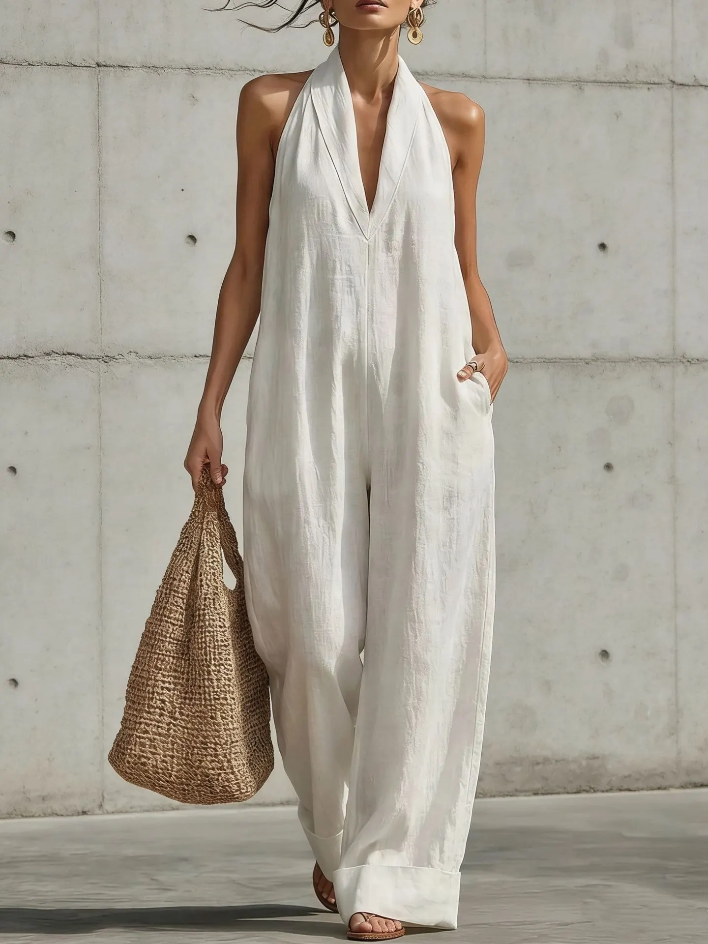 Full Size Halter Neck Wide-Leg Jumpsuit Plus Size